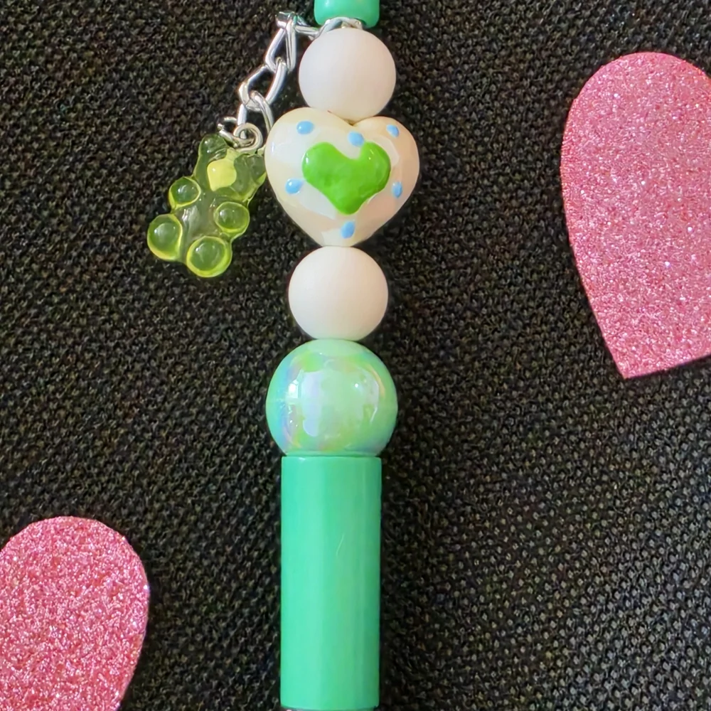 Green and White Beaded Pen